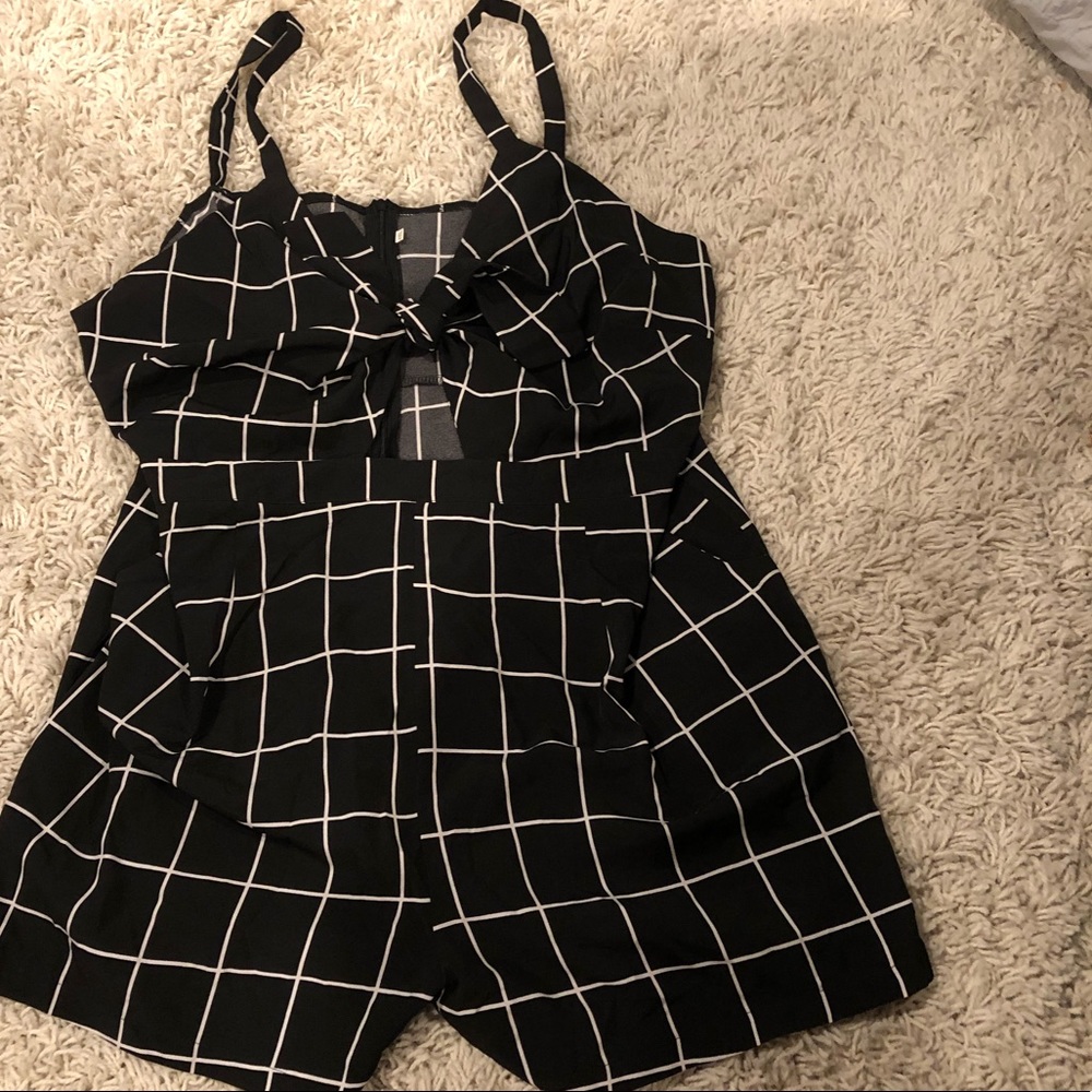 Black White Grid Romper
